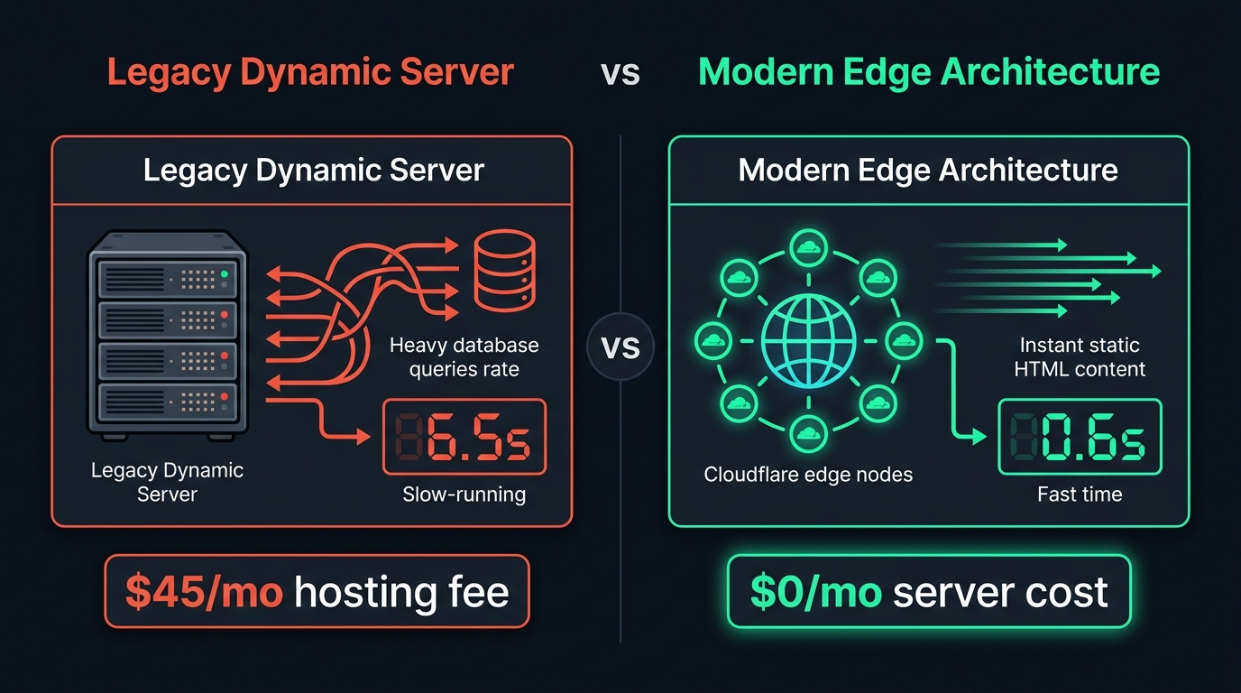 Comparativa de Arquitectura Técnica: Servidor Dinámico Tradicional vs. Arquitectura Edge Moderna